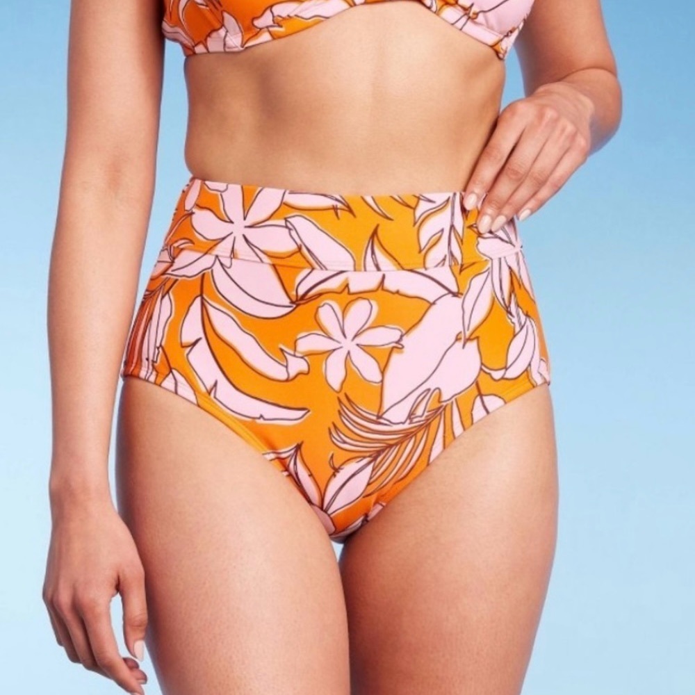 Women's Tropical Print Tummy Control Full Coverage High Waist Sz M Bikini Bottom